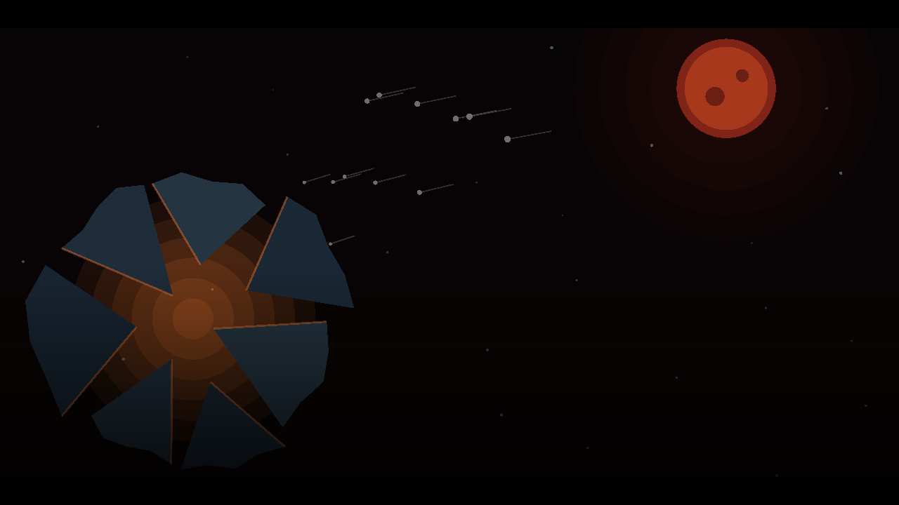 A planet breaking into shards under a dying star